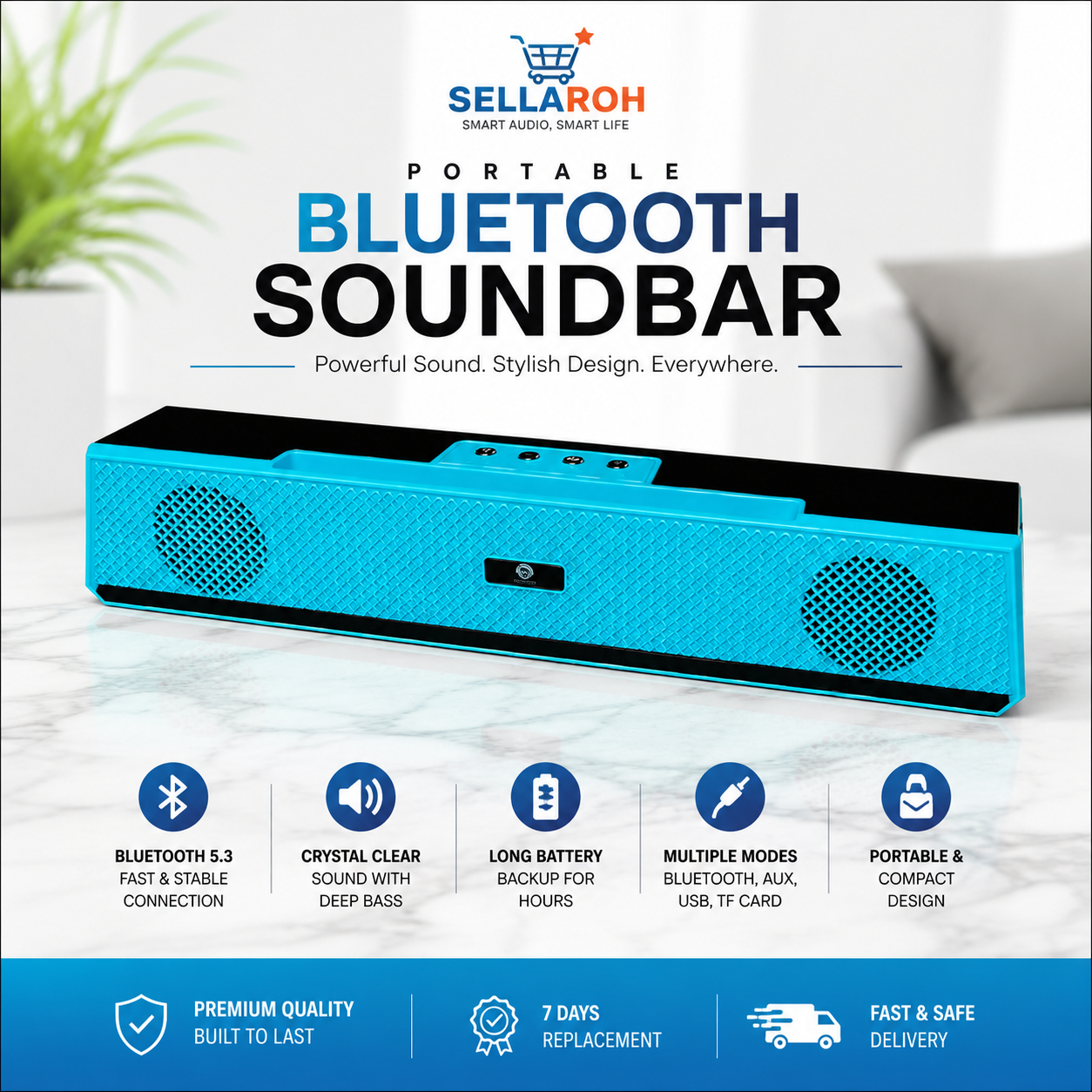 Portable Bluetooth Soundbar Speaker