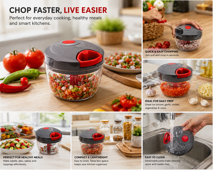 SELLAROH Premium Manual Pull Chopper – Heavy Duty Vegetable & Fruit Chopper with Stainless Steel Blades | BPA-Free Food Processor for Onion, Garlic, Tomato, Chili, Nuts & Herbs