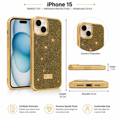 iPhone 15 Luxury Glitter Crystal Back Cover – Shockproof Slim Protective Case with Camera Protection & Premium Sparkle Finish