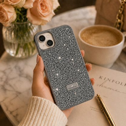 iPhone 15 Luxury Glitter Crystal Back Cover – Shockproof Slim Protective Case with Camera Protection &amp; Premium Sparkle Finish