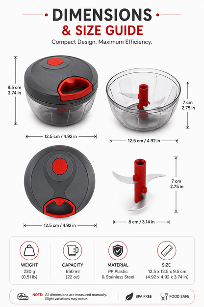 SELLAROH Premium Manual Pull Chopper – Heavy Duty Vegetable & Fruit Chopper with Stainless Steel Blades | BPA-Free Food Processor for Onion, Garlic, Tomato, Chili, Nuts & Herbs