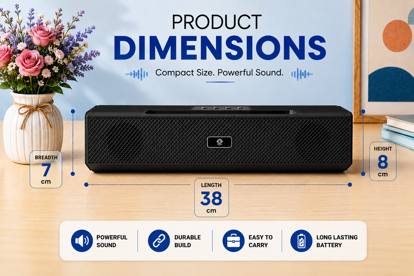 Sellaroh™ 16W High-Bass Wireless Soundbar SS-BT1200BLACK – Ultra-Clear Audio, v5.3 Bluetooth & 1800mAh Fast-Charge Battery