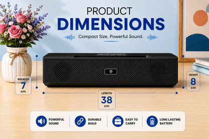 Sellaroh™ 16W High-Bass Wireless Soundbar SS-BT1200BLACK – Ultra-Clear Audio, v5.3 Bluetooth & 1800mAh Fast-Charge Battery