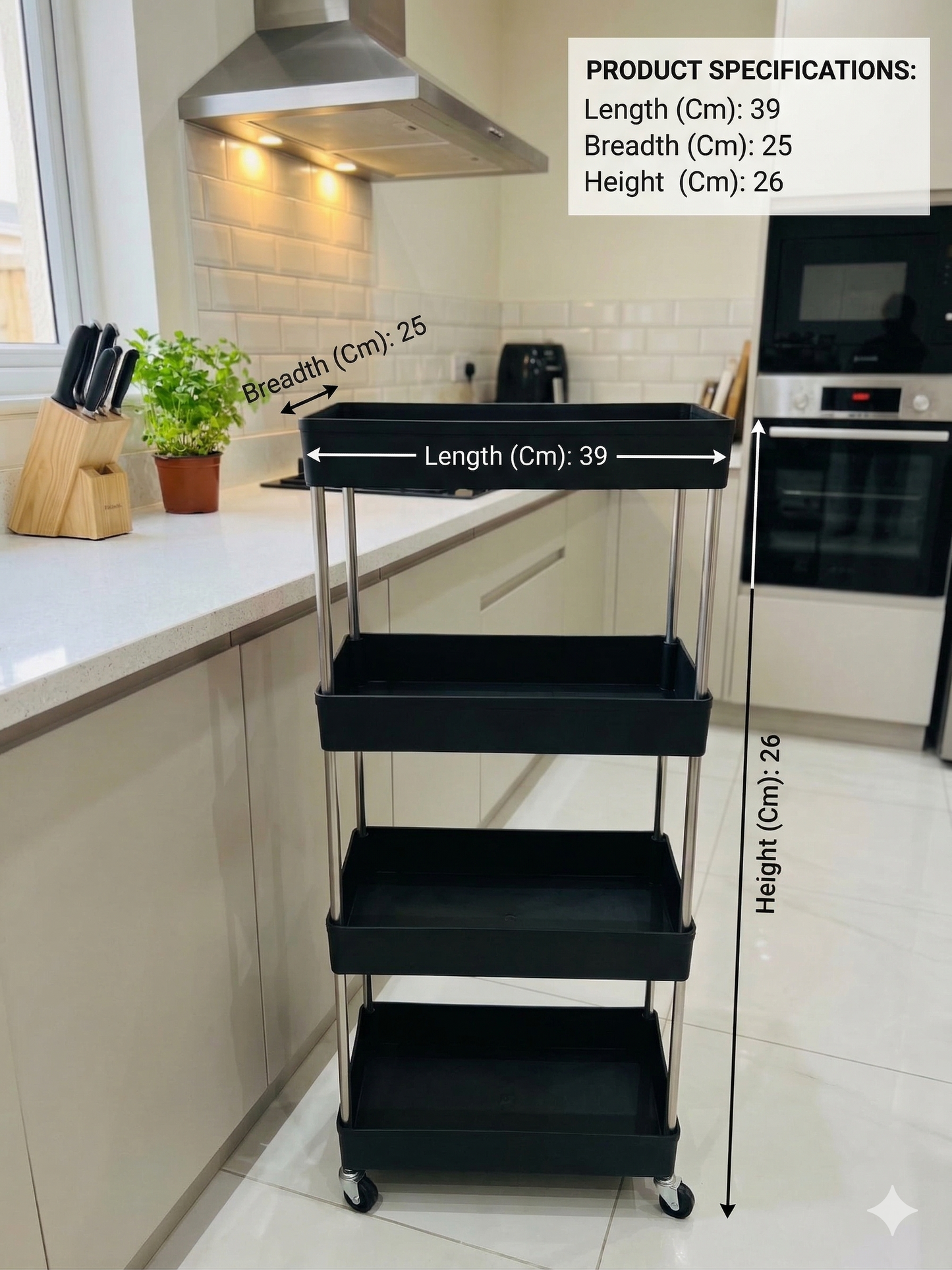 4-Layer Multi-Purpose Movable Storage Rack Trolley with Wheels – Heavy Duty Plastic Organizer for Kitchen, Bathroom, Laundry & Office