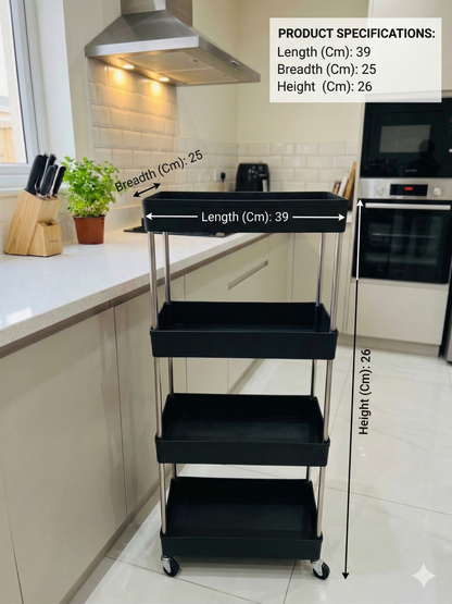 4-Layer Multi-Purpose Movable Storage Rack Trolley with Wheels – Heavy Duty Plastic Organizer for Kitchen, Bathroom, Laundry & Office
